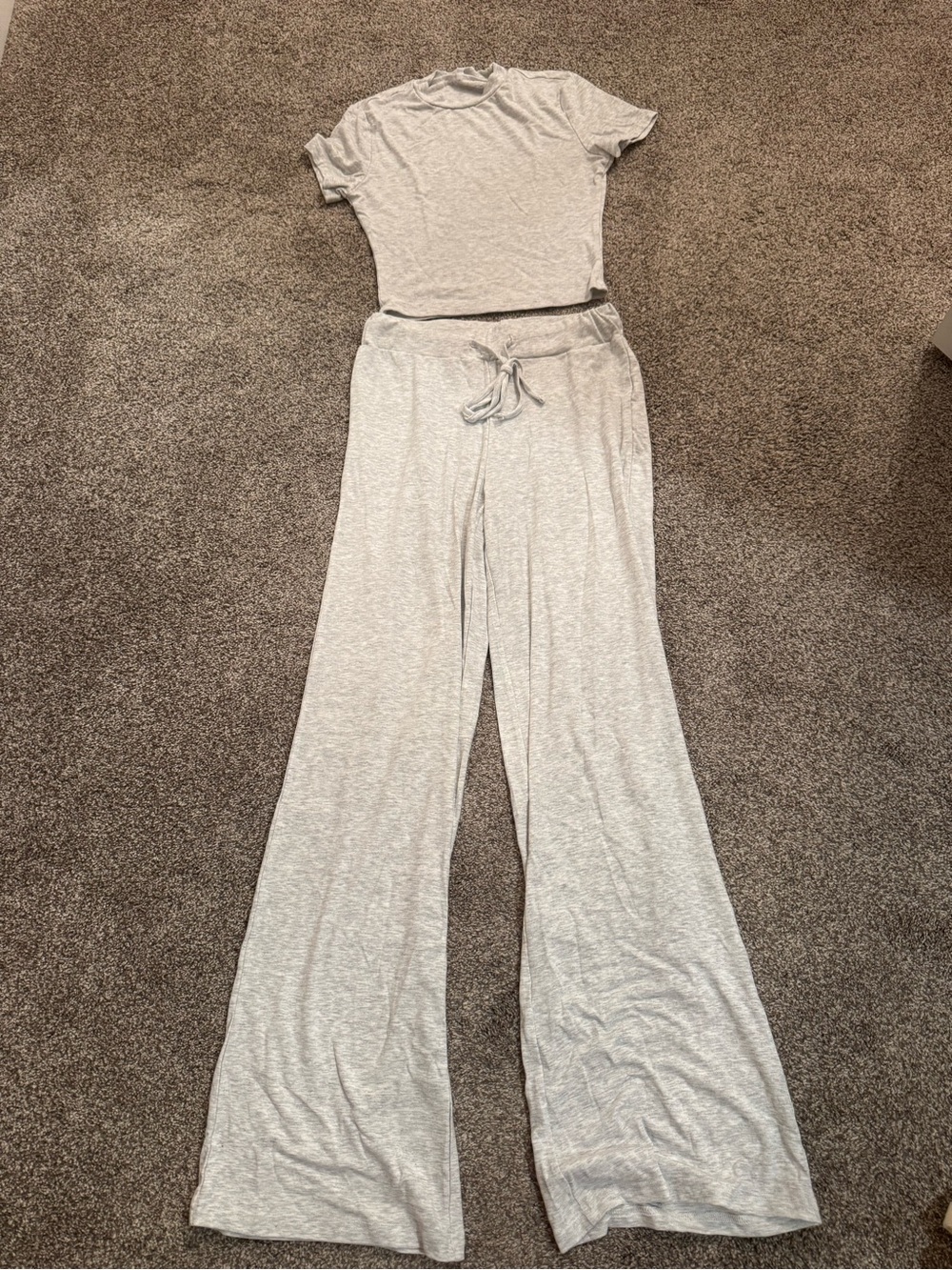 Light Gray Wide-Leg Lounge Pants and Crop Top Set